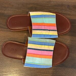 Roxy Multiplecolor Slides Sandals, Linen type fabric size women’s 8.5